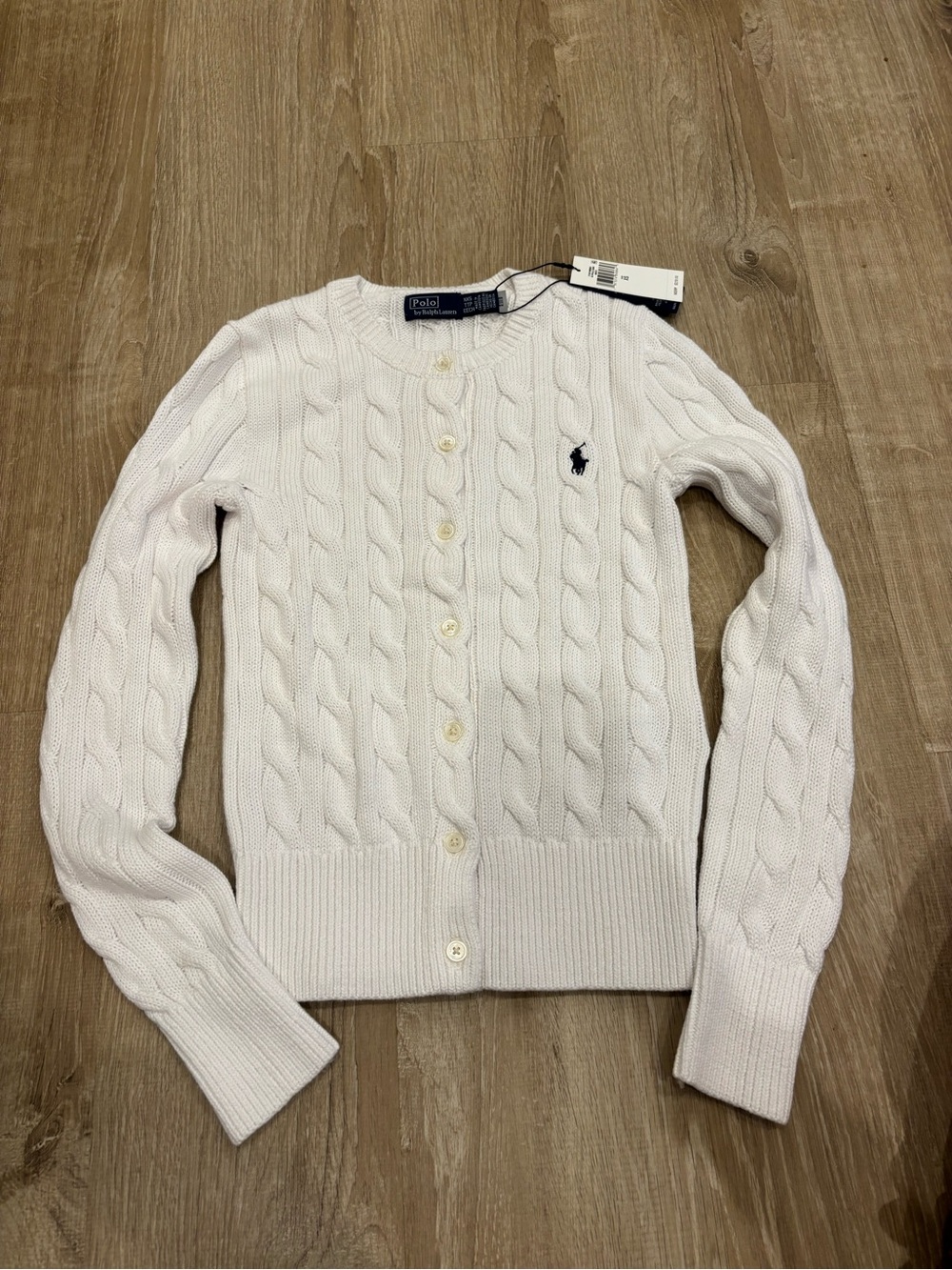 NWT polo Ralph Lauren White Cable-Knit Button Cardigan Sweater xs